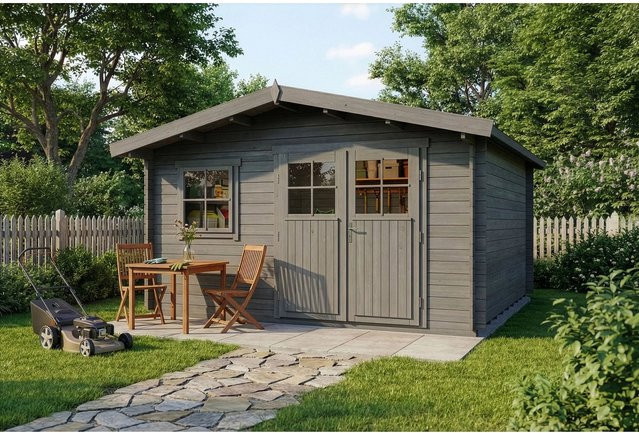 Gartenhaus Valeria-28 von Alpholz in Grau, Log Cabin mit Fenster, B/T: 428 x 427 cm - Bild 1