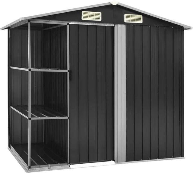 vidaXL Gartenhaus mit Regal aus verzinktem Eisen in Anthrazit B/T/H: 205 x 130 x 183 cm - Bild 1