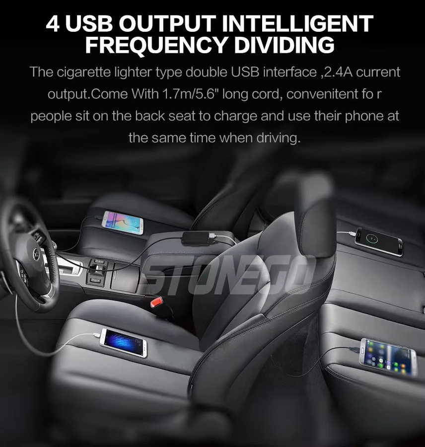 STONEGO 4-Port-USB-Autoladegerät-Adapter in Schwarz mit Schnellladung 3.0 und USB-A Anschlüssen für Vordersitz und Rücksitz - Bild 5