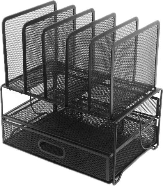 Relaxdays Schreibtisch Organizer aus Stahl in Schwarz mit Schublade und Mesh-Design, B/T/H: 36 x 35 x 24,5 cm - Bild 1