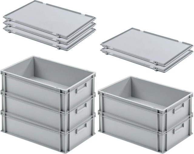 PROREGAL SuperSparSet 5er Pack Euroboxen mit Scharnierdeckel und geschlossenem Griff, Grau, H: 17,5 cm, B: 40 cm, T: 60 cm - Bild 1