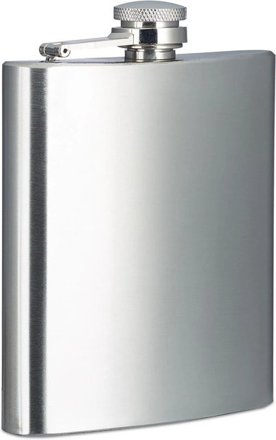 Relaxdays Flachmann aus Edelstahl in Silber mit Schraubverschluss, 200 ml, B: 12 cm, H: 9 cm, T: 2 cm - Bild 1