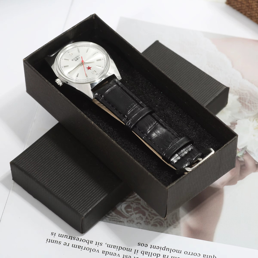 HEIMDALLR Analoguhr, Handaufzug, 36 mm, Leder, Herren, Silber, Vintage - Bild 5