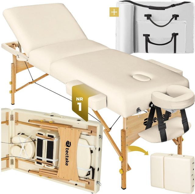 tectake 3 Zonen Massageliege mit Holzgestell und 7,5 cm Polsterung, B/T/H: 218 x 70 x 90 cm - Bild 1