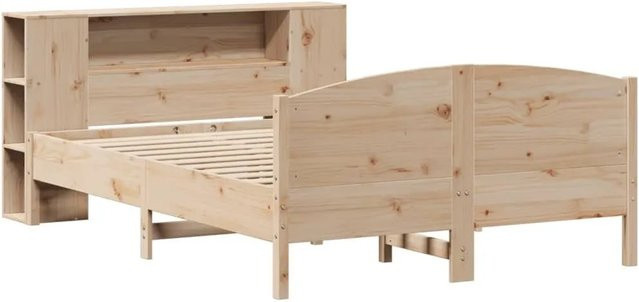 vidaXL Massivholzbett aus Kiefer mit Regal in rustikalem Design, B/T/H: 135 x 190 x 24 cm - Bild 1
