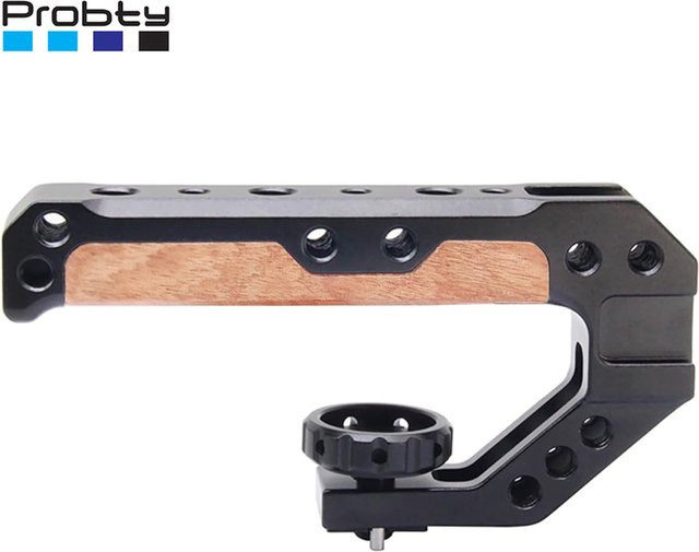 Probty Holzgriff für DSLR-Kamera in Braun mit 1/4" und 3/8" Gewindebohrungen und Positionierstiften für ARRI-Kamerakäfige - Bild 1