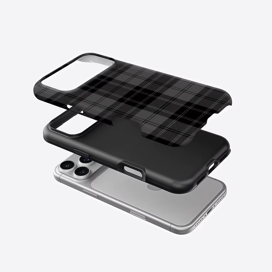 Robuste doppelschichtige Handyhülle von Potdemiel mit Karomuster für iPhone 17 16 15 14 13 Pro Max Plus in Schwarz-Grau mit Magnetfunktion - Bild 2