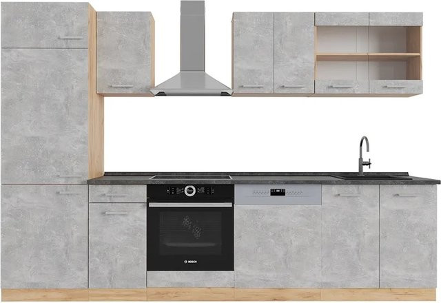 Vicco R-Line Küchenzeile Beton Goldkraft Eiche in Anthrazit, Breite: 300 cm, Höhe: 207 cm, Tiefe: 60 cm - Bild 1