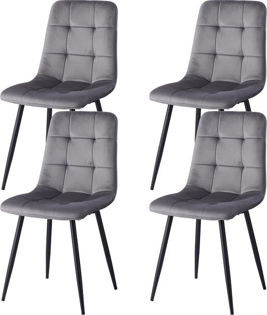 EGOONM Set Esszimmerstühle mit Samtsitz und Metallgestell, Design-Stühle für Küche und Wohnzimmer, Grau - Bild 1