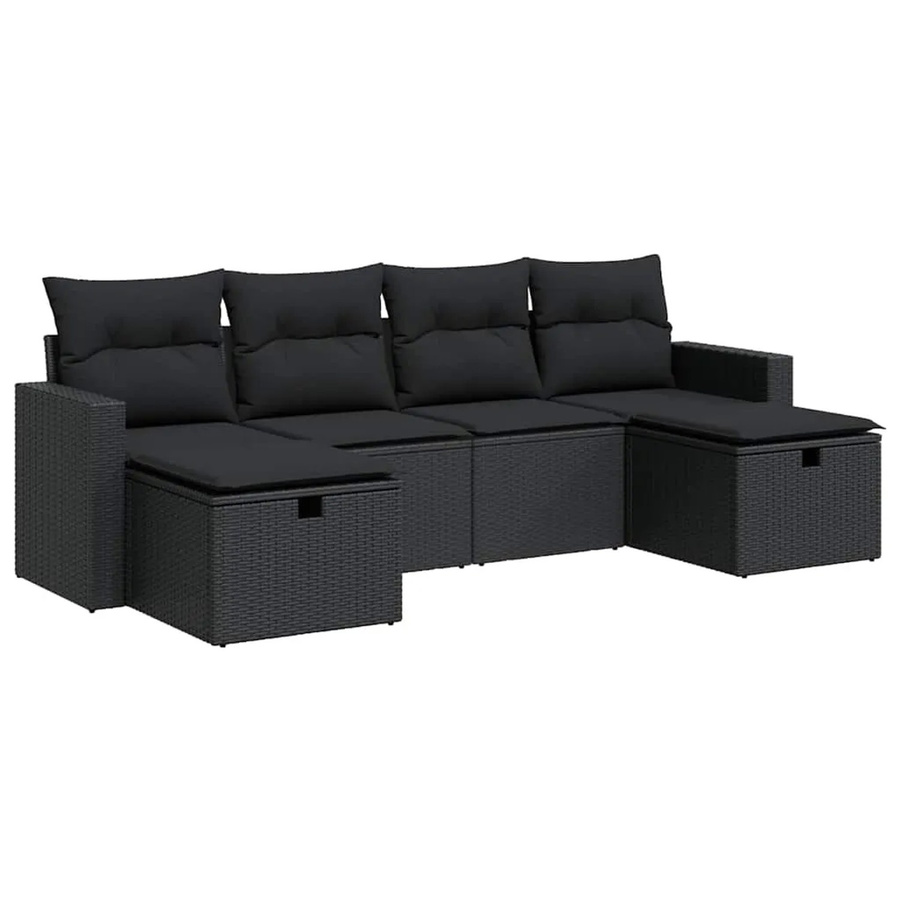vidaXL 6-teilige Garten-Sofagarnitur aus Poly-Rattan in Schwarz mit Kissen und Stauraum - Bild 2
