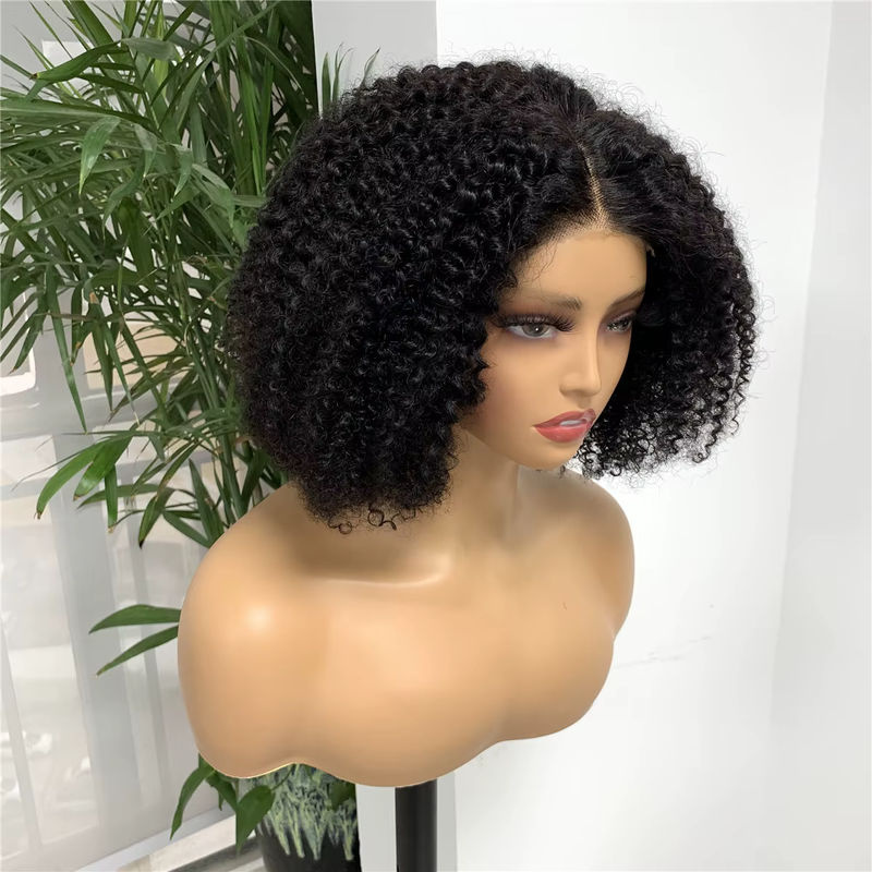 HairUGo Afro-verworrene Bob-Perücke aus Echthaar mit 4x4 Spitzenverschluss in Schwarz - Bild 4