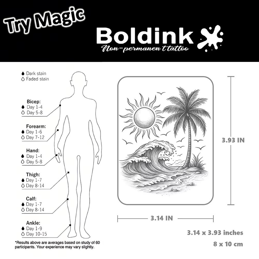 BOLDINK Sunshine Wave Tattoo-Aufkleber, Unisex - Bild 3