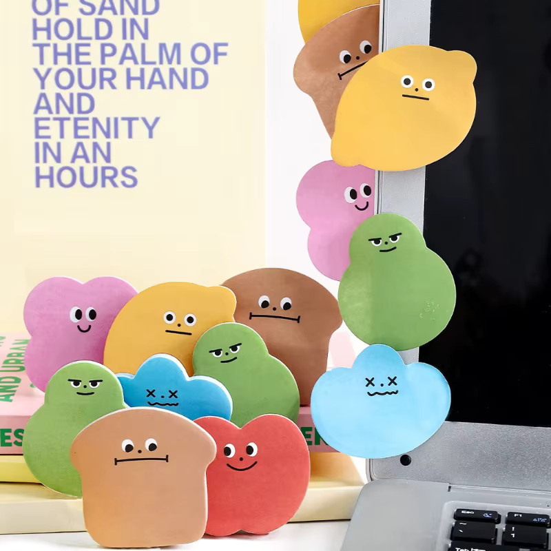 Zuckerbohnen-Kreatur Notizblock mit Kawaii Cartoon Aufklebern, bunte Nachrichtennotizen für Büro und Schule - Bild 2