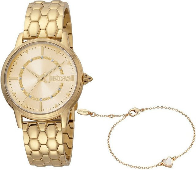 Just Cavalli Damenuhr, Quarz, Edelstahl, Gold, Kristall, 34 mm - Bild 1
