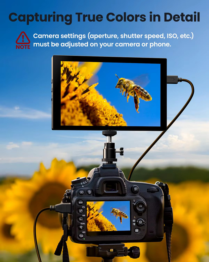 Eyoyo 7-Zoll Kamera-Feldmonitor mit 1280x800 IPS Display, Mini HDMI Videomonitor mit Bildschirmspiegelung für iPhone, tragbarer Batteriebetriebener Monitor für DSLR-Fotografie und PC - Bild 3