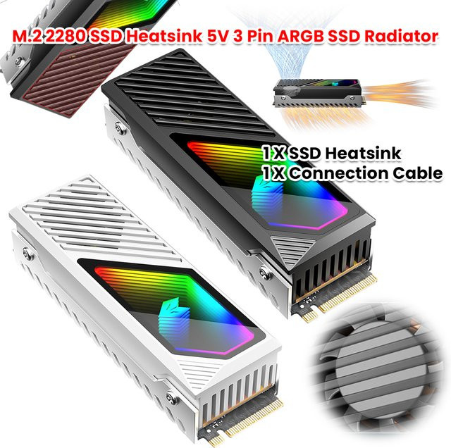 ALLOYSEED M.2 2280 SSD Kühlkörper mit integriertem ARGB Lüfter, Schwarz - Bild 1