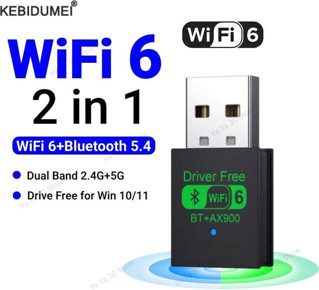 kebidumei 2in1 USB WiFi 6 und Bluetooth 5.4 Adapter Dual Band 2,4G/5GHz WLAN Empfänger Schwarz - Bild 1