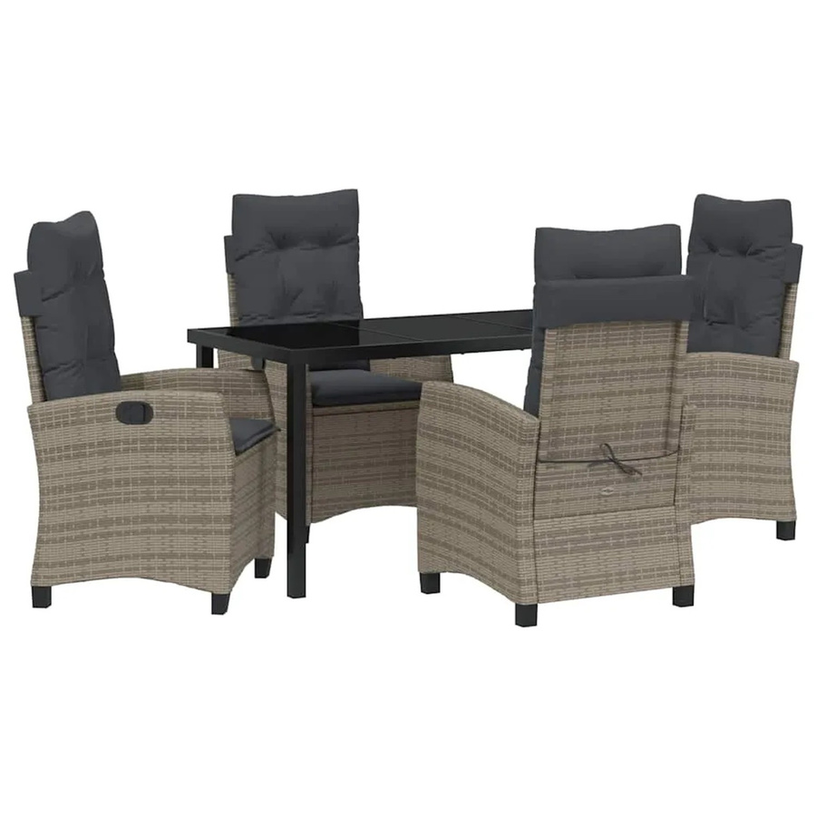 vidaXL 5-teiliges Garten-Esszimmer Set aus Poly Rattan in Grau mit Kissen für Balkon, Garten und Patio - Bild 2