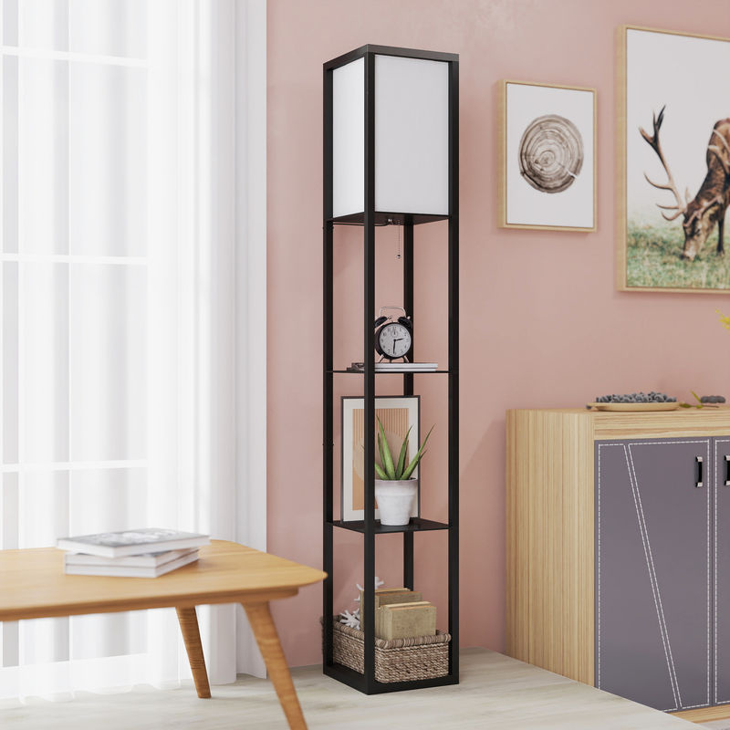 HOMCOM Stehleuchte mit Regalen in Schwarz, moderne Innenbeleuchtung für Wohn- und Schlafzimmer, E27 bis 40W, B/T/H: 26 x 26 x 160 cm - Bild 2