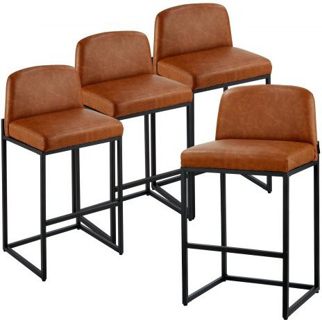 VEVOR Barhocker Set aus 4 Stück, moderne Thekenhocker aus PU-Leder mit Rückenlehne und Metallrahmen, Farbe Braun, Höhe: 92,5 cm - Bild 1