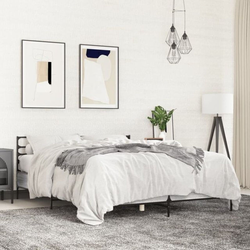 Modernes Bettgestell Vidaxl aus Holzwerkstoff und Metall in Grau, B/T/H: 160 x 200 cm - Bild 1