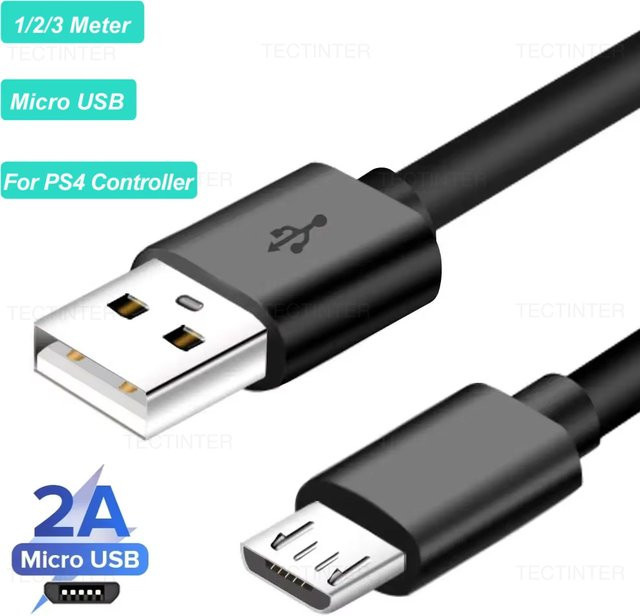 TECTINTER Micro USB Ladekabel in Schwarz für PS4 Gamepads, Xbox One Controller und Android Smartphones - Bild 1
