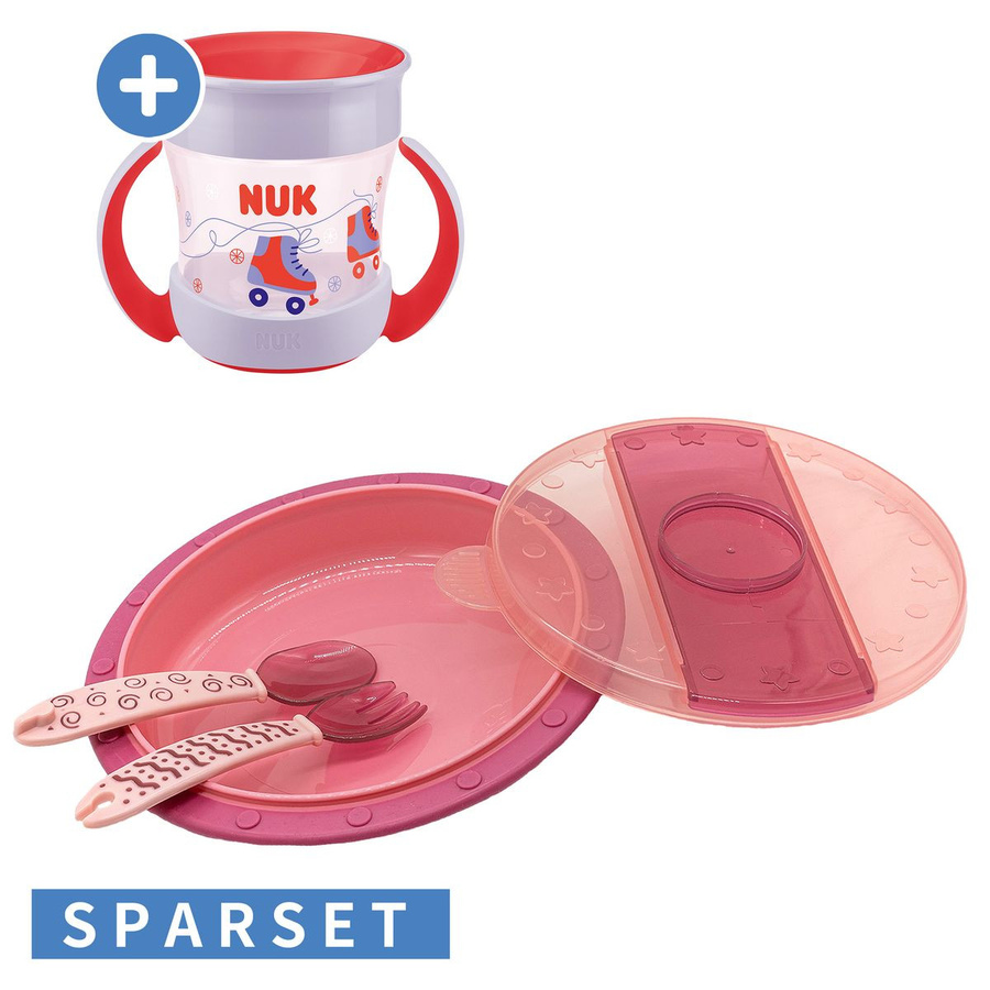 NUK 4-tlg. Reise-Set für unterwegs mit Babyteller, Besteck und Trinklernbecher in Pink - Bild 1