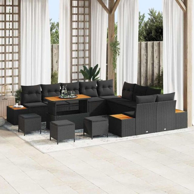 vidaXL Garten-Sofa-Set aus Poly-Rattan mit 14 Kissen in Schwarz - Bild 1