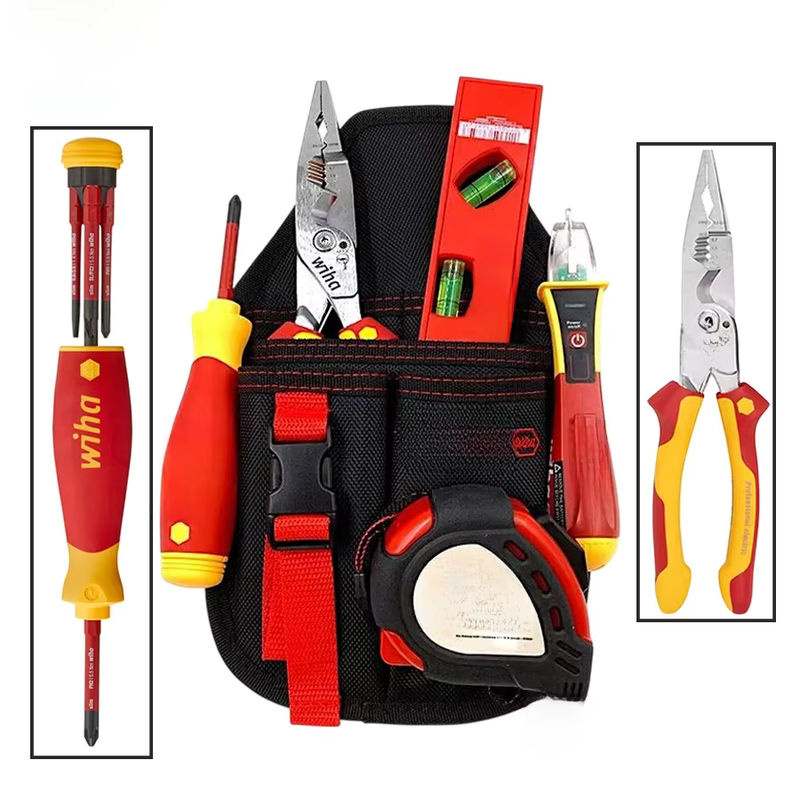 Wiha Multi-Elektriker-Isolierwerkzeug-Set 90028C in Multicolor mit Werkzeugtasche, Schraubendrehern, Abisolierzange, elektrischem Stift, Maßband und Wasserwaage - Bild 6
