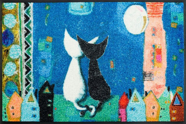 wash+dry by Kleen-Tex Fußmatte mit Katzen-Motiv in Blue Multicolour, rutschhemmend, rechteckig - Bild 1