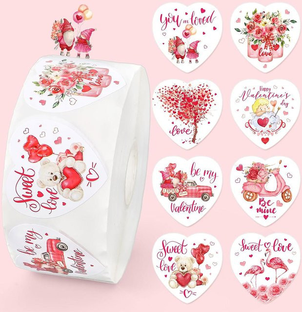 TYFYO Herz-Aufkleber für Valentinstag und Hochzeiten, 100 Stück, Durchmesser: 2,5 cm - Bild 1