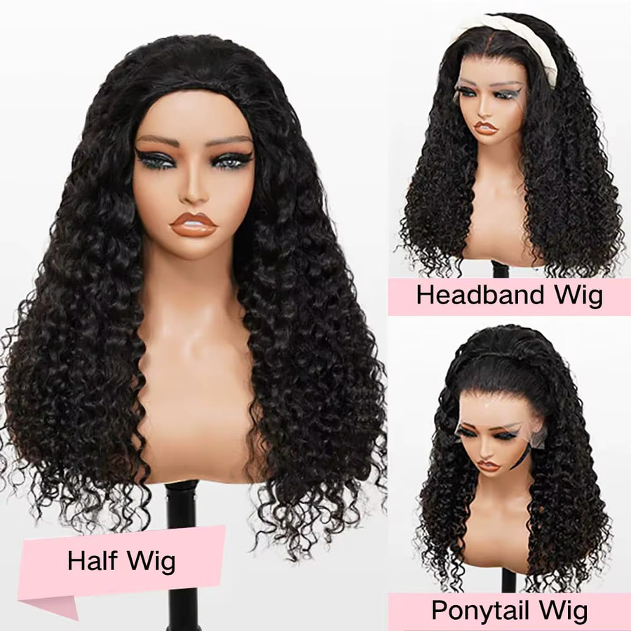 UVEOUS 3-in-1 Halbperücke, Jerry Curl, Echthaar, 30 Zoll, 200 Dichte - Bild 3