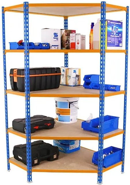 PROREGAL Eckregal Muli mit 5 verstellbaren Fachböden, Blau-Orange, H x B x T: 180 x 90 x 40 cm - Bild 1