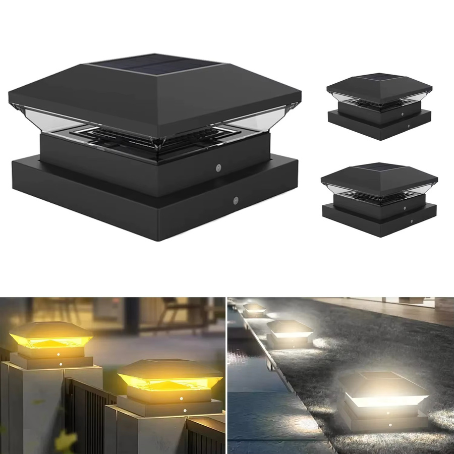 Crepow Solar-Säulenleuchte für Garten und Zaun, IP65 LED Außenbeleuchtung in Schwarz, 2/4 Stück - Bild 6