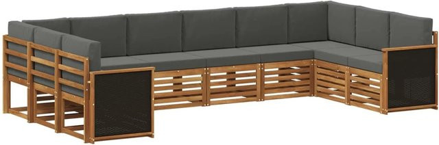 vidaXL Ecksofa Set in L-Form aus Akazienholz mit Kissen in Anthrazit und Natur - Bild 1