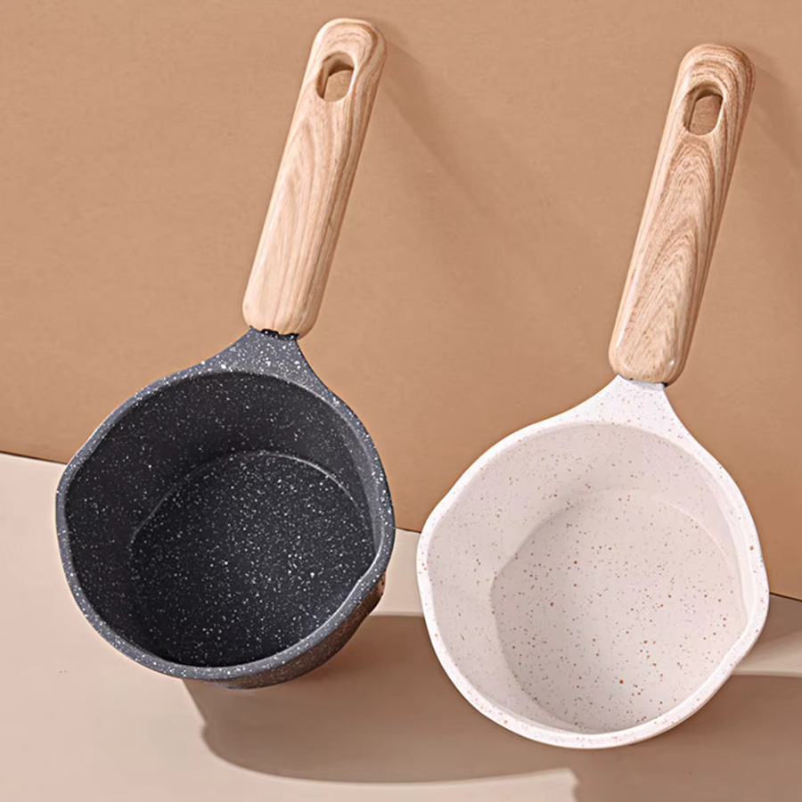 APWIKOGER Mini-Saucenpfanne mit Holzgriff, Antihaft-Bratpfanne aus Keramik in Weiß, ideal zum Schmelzen von Butter oder als tragbarer Kochtopf für Induktion - Bild 2