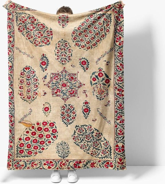 JMG Household Supplies Türkische Vintage Tagesdecke mit ethnischem Muster aus Baumwolle, Beige, B x T: 150 x 200 cm - Bild 1