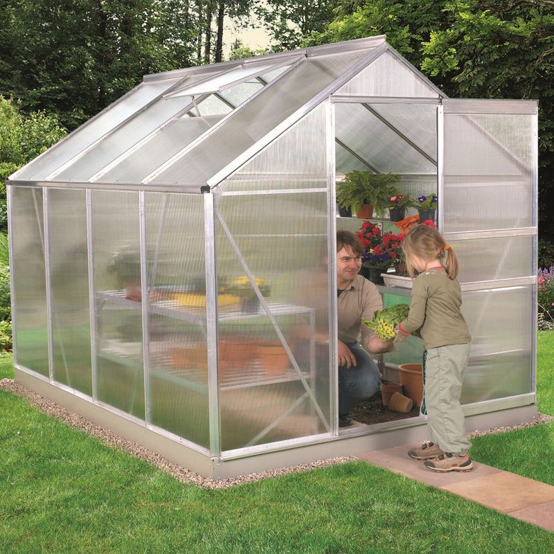 Vitavia Gewächshaus Calypso 5800 in Silber, 5,8 m², Aluminium eloxiert mit Polycarbonat-Verglasung, Schiebetür und 2 Dachfenstern - Bild 4