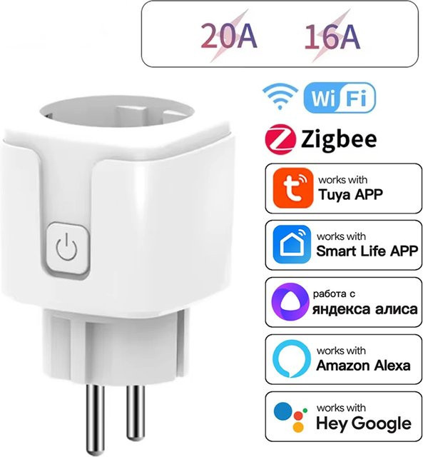 Szaoju WLAN Zigbee Steckdose mit Energieüberwachung in Weiß, kompatibel mit Tuya Smart Life App sowie Sprachsteuerung über Alexa, Google Home und Alice, EU-Stecker 16/20A - Bild 1