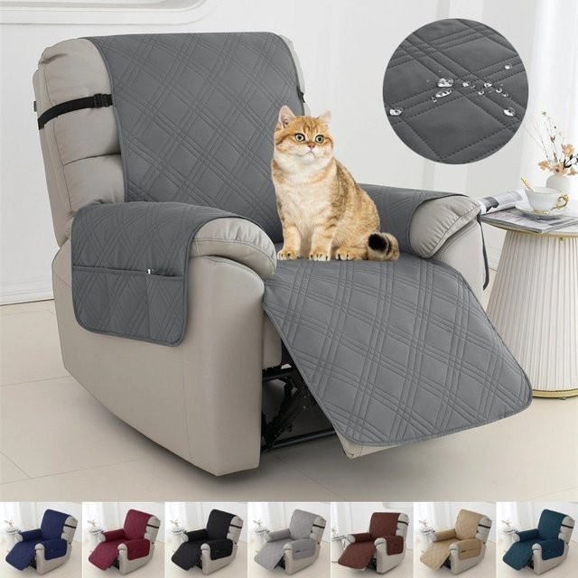 WANERQU Sesselbezug mit Tasche in Grau, Geometrisches Plaid-Design, rutschfest und aus Polyester - Bild 1
