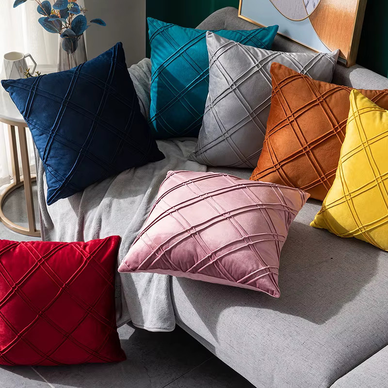 Inyahome Samt Kissenbezug Blau, Strukturierte Dekokissenhülle für Sofa und Couch, B/B/B: 45 x 45 x 45 cm - Bild 2