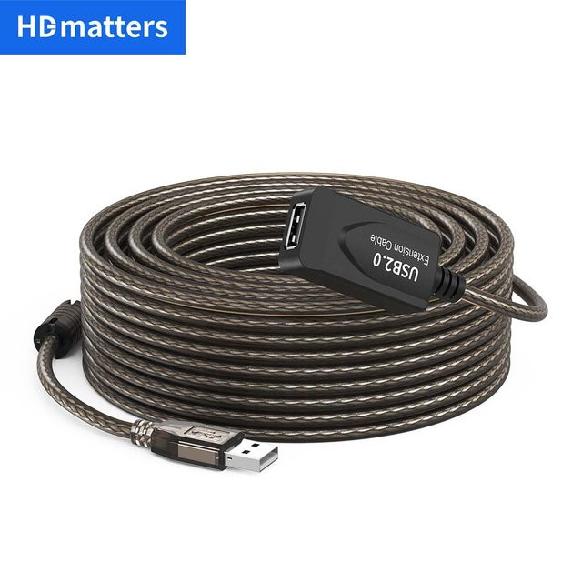 HDmatters USB 2.0 Verlängerungskabel mit Booster Typ A Aktiv, Farbe: Schwarz, Länge: 10 m - Bild 1