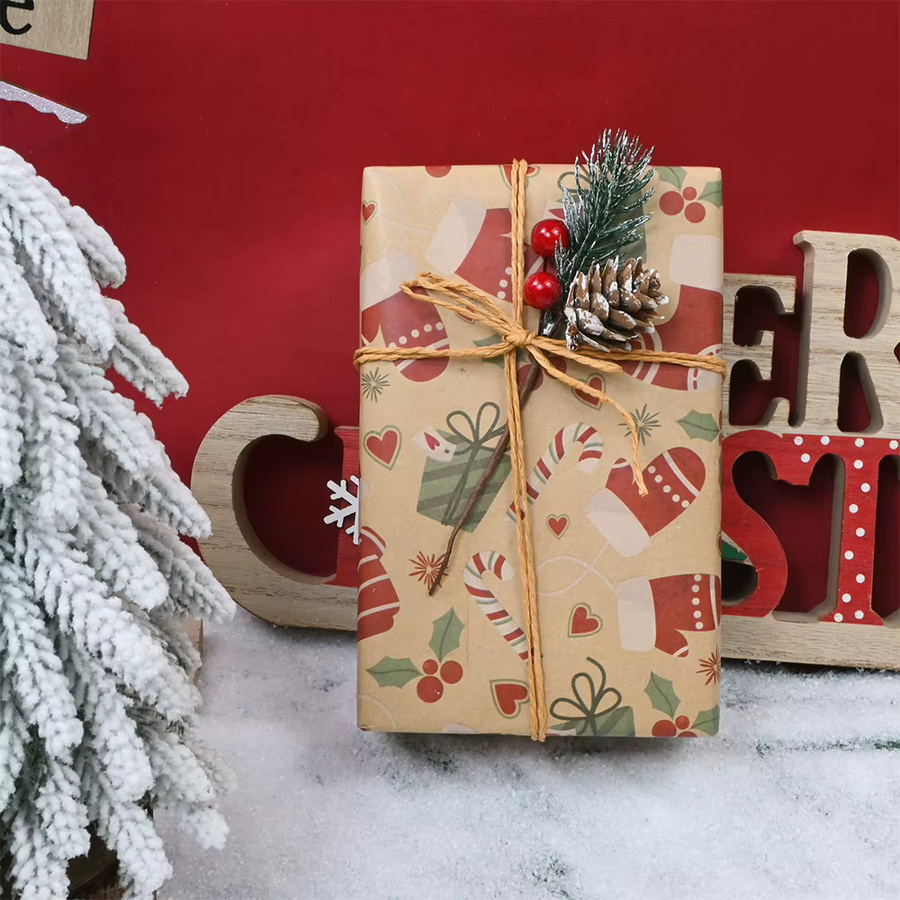 Weihnachts-Kraftpapier Rolle mit Hut und Handschuh Motiv, Mehrfarbig, Breite: 43,18 cm, Länge: 1498,6 cm - Bild 3