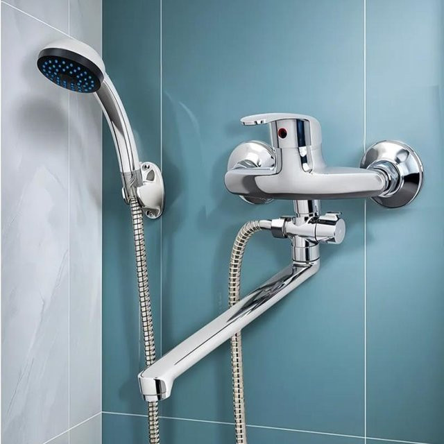 Daily Home Furnishings Duschset mit Badewannenarmatur in Grau und Silber, Einhebelmischer zur Wandmontage aus Messing - Bild 1