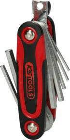 KS Tools CHROMEplus Innensechskant-Winkelstiftschlüssel-Set mit Klapphalter, 8-teilig, Rot - Bild 1