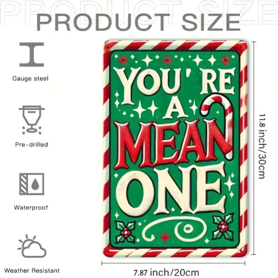 CIFBUY Retro Metallschild You're A Mean One Grinch Weihnachts-Wandkunst, B: 20,0 cm, H: 30,0 cm - Bild 2