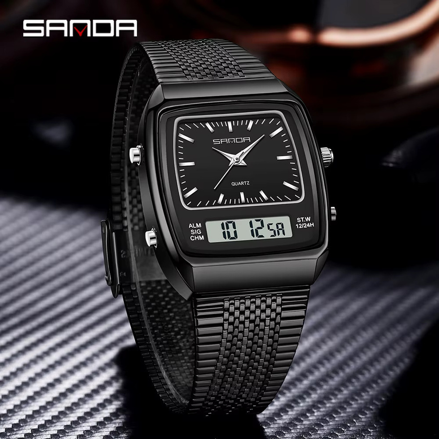 SANDA Armbanduhr, Dual Display, Quarz, Edelstahl, Unisex - Bild 2