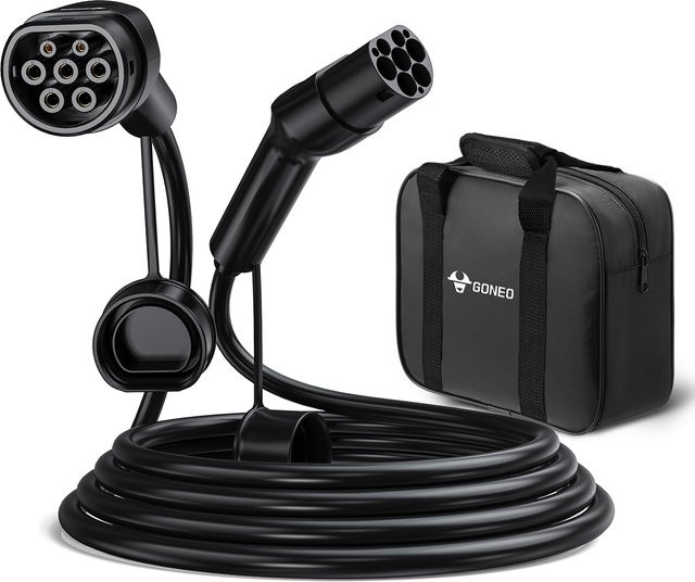 GONEO EV-Ladekabel Typ 2 auf CCS 2 für Elektroautos und PHEV Hybridautos, 3-phasig, Schwarz, IP54 Wasserdicht - Bild 1