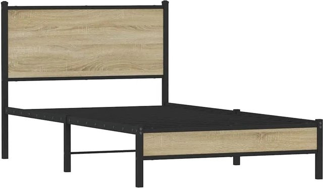 vidaXL Metallbett in Sonoma-Eiche ohne Matratze, Farbe Braun, B/H: 107 x 203 cm - Bild 1