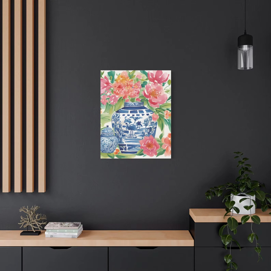 SHENCHEN Chinoiserie Wandkunst aus Leinwand mit floralem Aquarell-Blumenmuster in Mehrfarbig - Bild 4